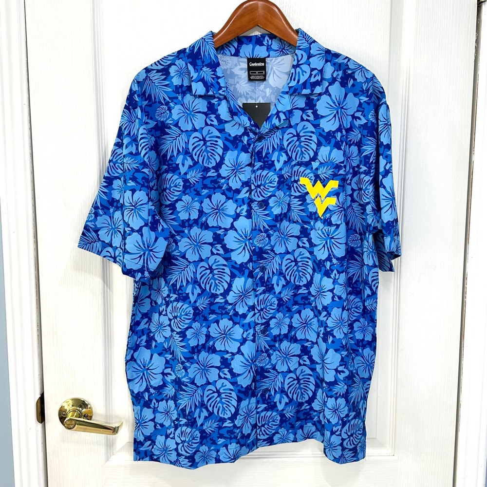Captivating West Virginia Mountaineers Mens Large Blue Floral Aloha Camp Shirt - Picture 11 of 11